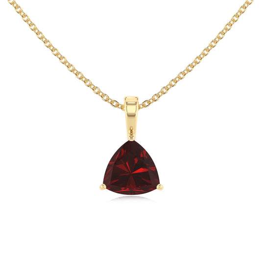 natural garnet trillion solitaire necklaces in yellow gold