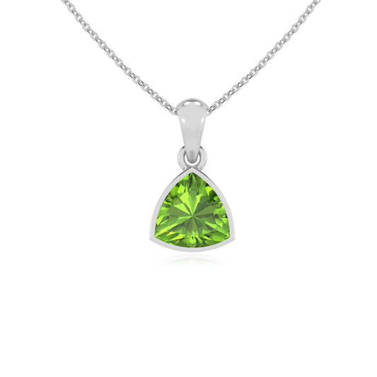 natural peridot trillion solitaire necklaces in platinum