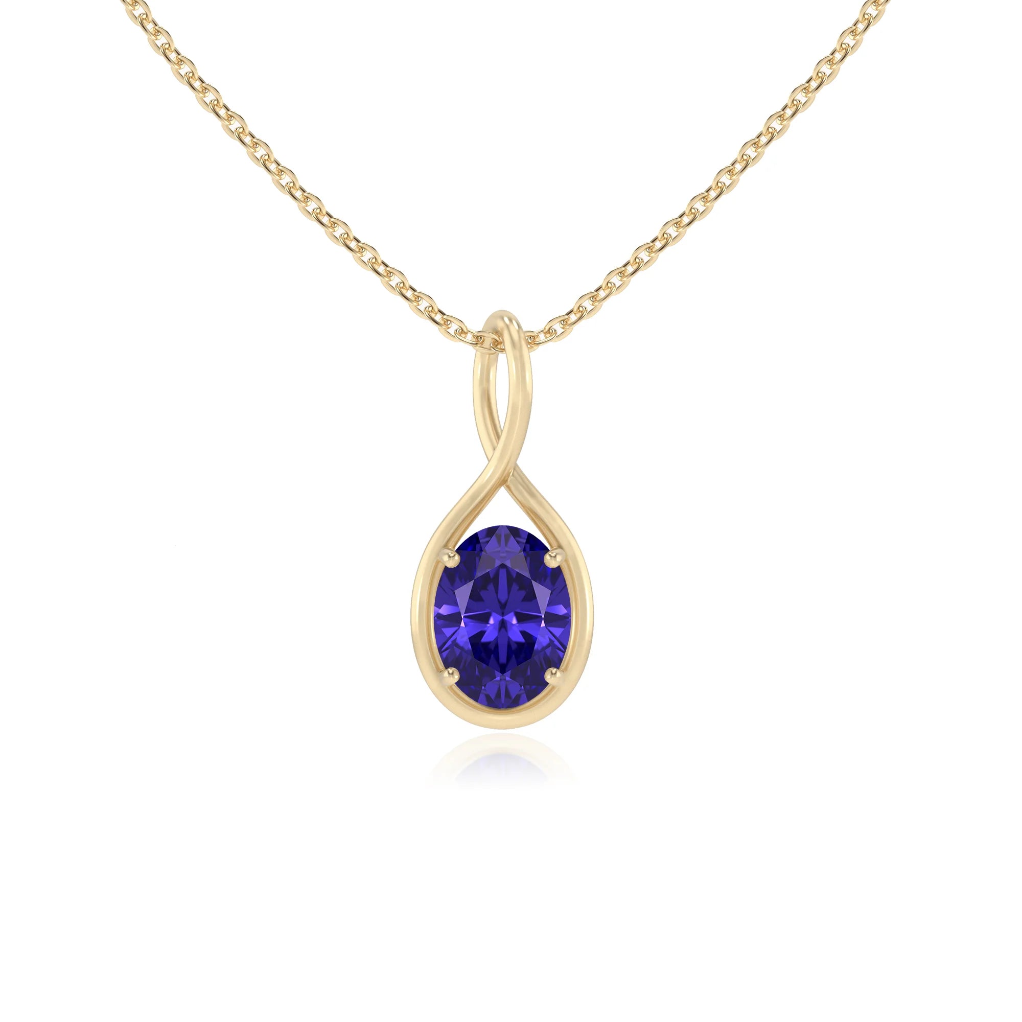 lab grown tanzanite oval solitaire necklaces in yellow gold