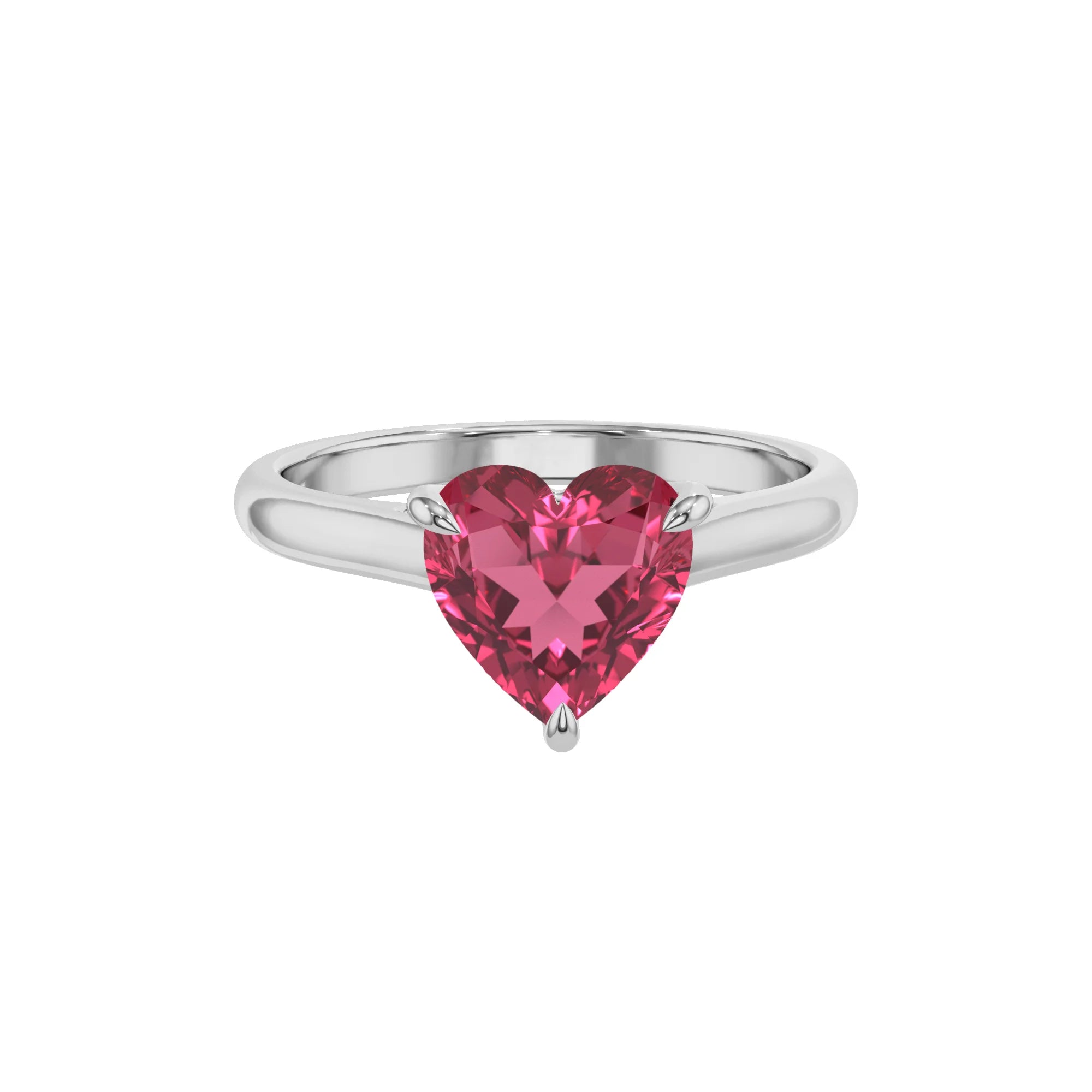 lab grown pink-tourmaline heart solitaire rings in white gold
