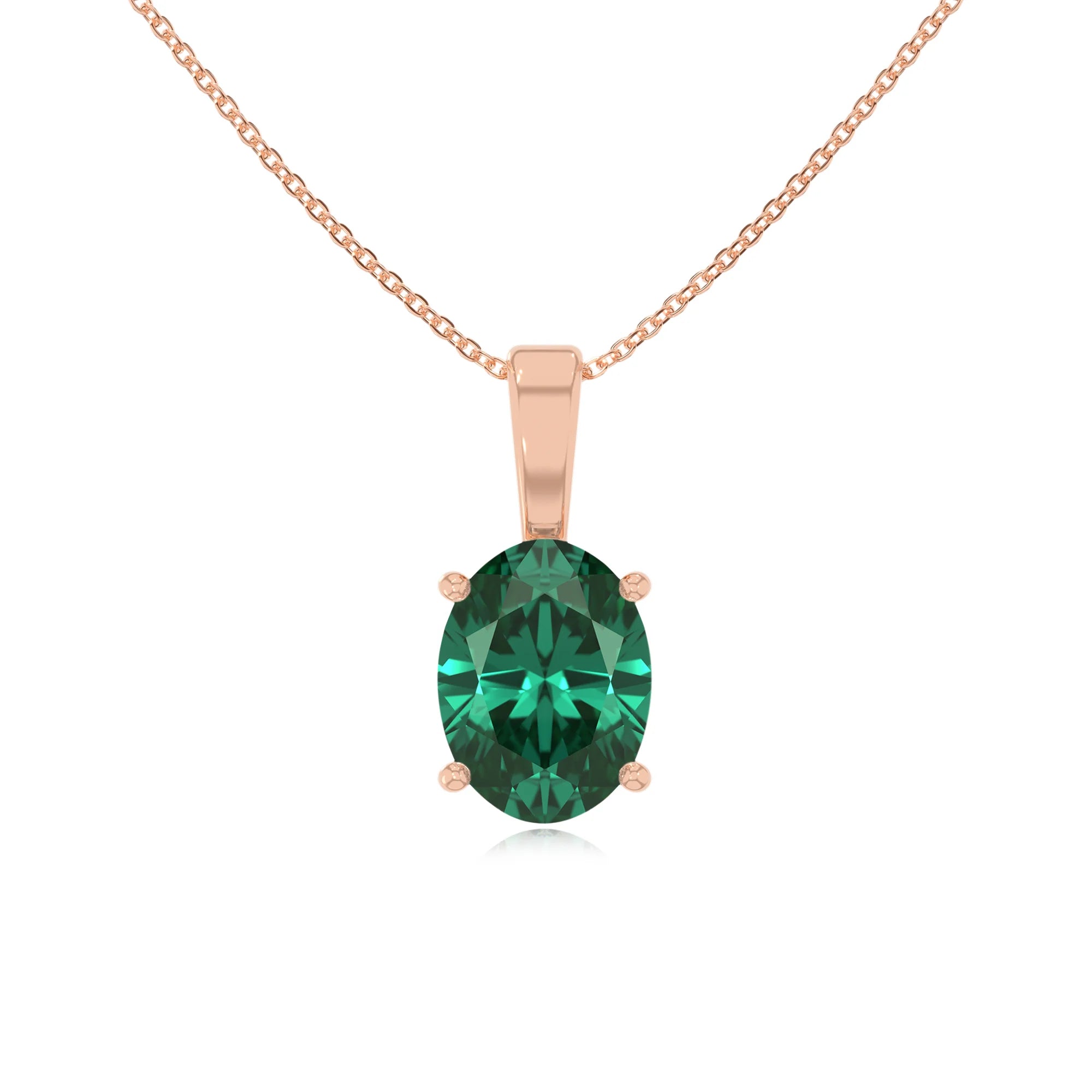 lab grown emerald oval solitaire necklaces in rose gold