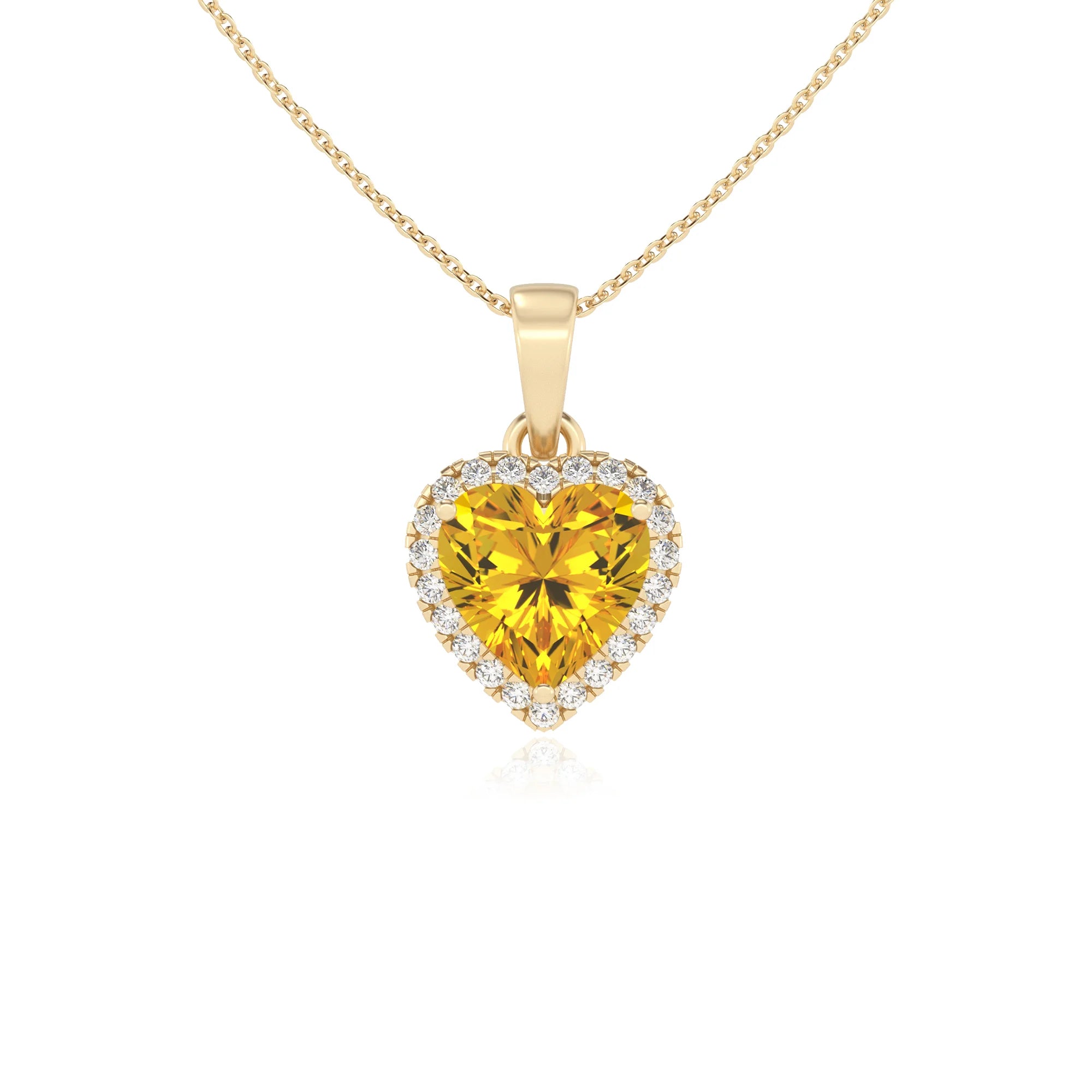 lab grown yellow-sapphire heart solitaire necklaces in yellow gold