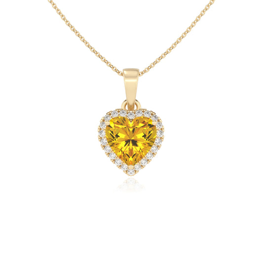 lab grown yellow-sapphire heart solitaire necklaces in yellow gold