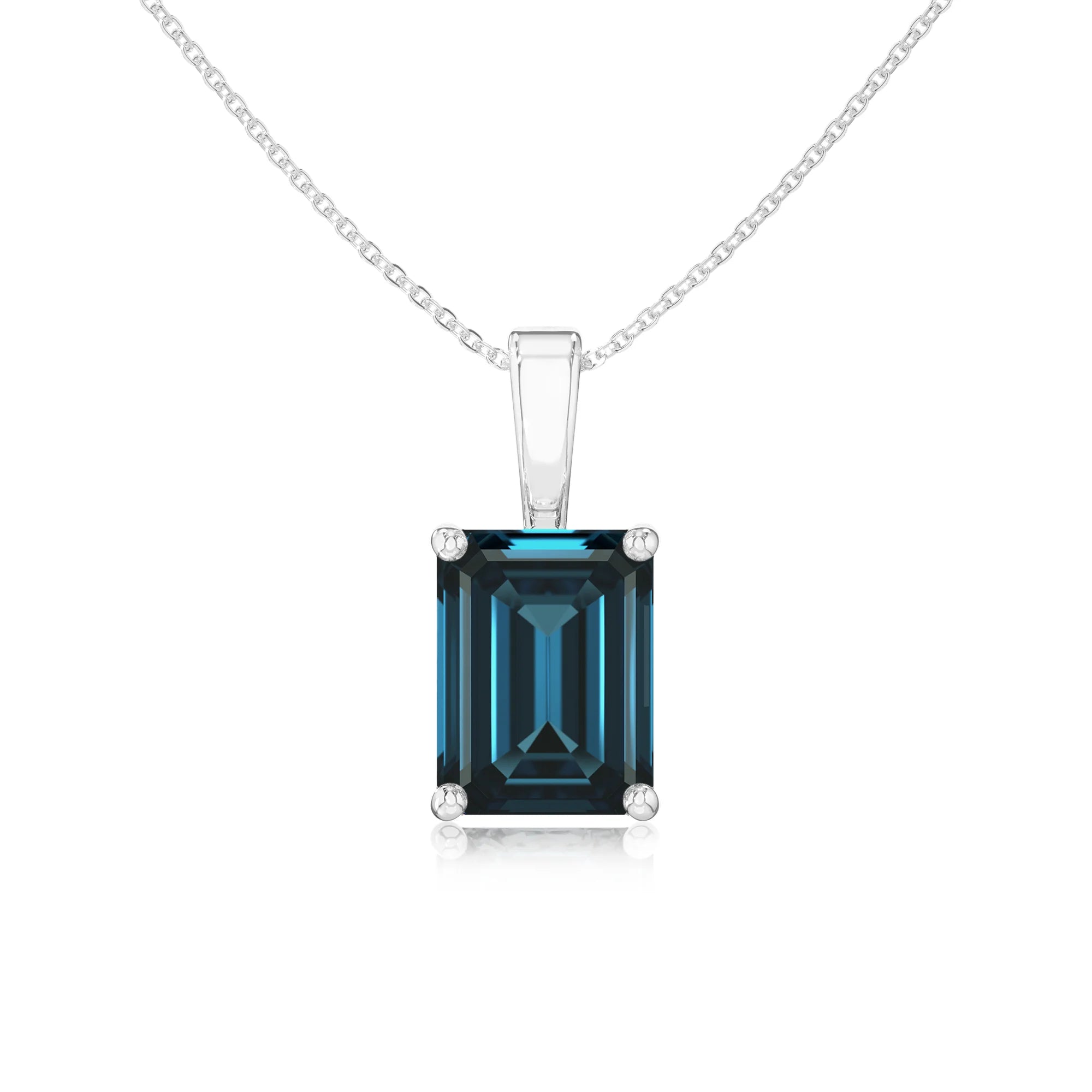natural london-blue-topaz emerald cut solitaire necklaces in sterling silver