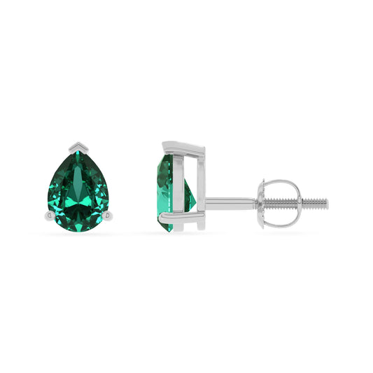 lab grown emerald pear stud earrings in white gold