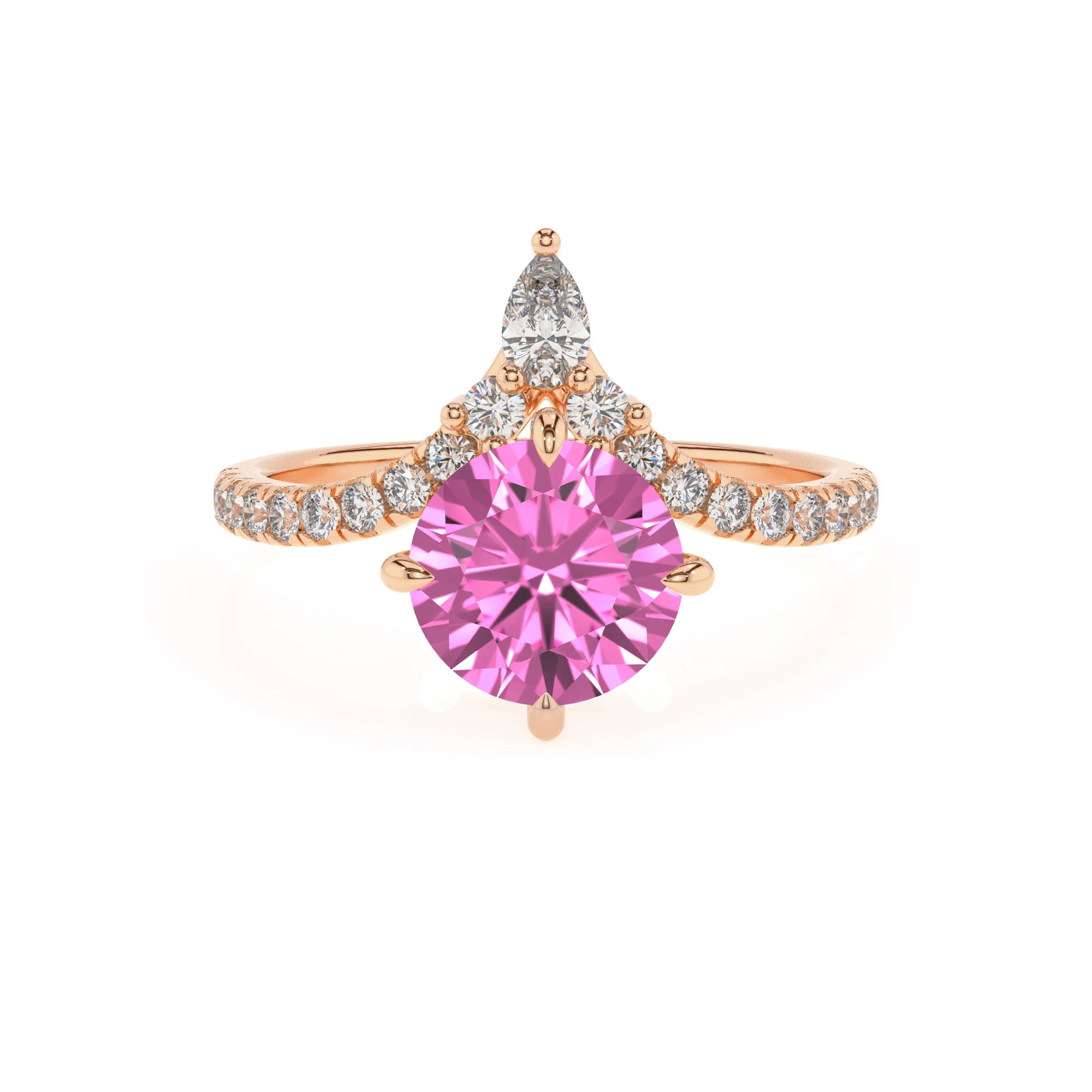 lab grown pink-sapphire round solitaire rings in rose gold