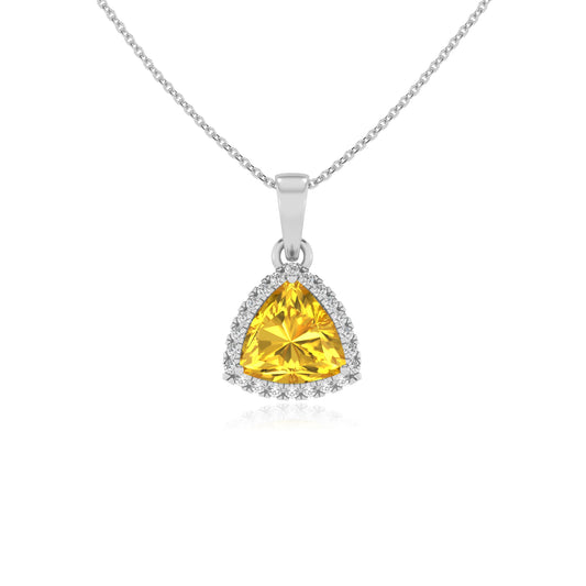 lab grown yellow-sapphire trillion solitaire necklaces in white gold