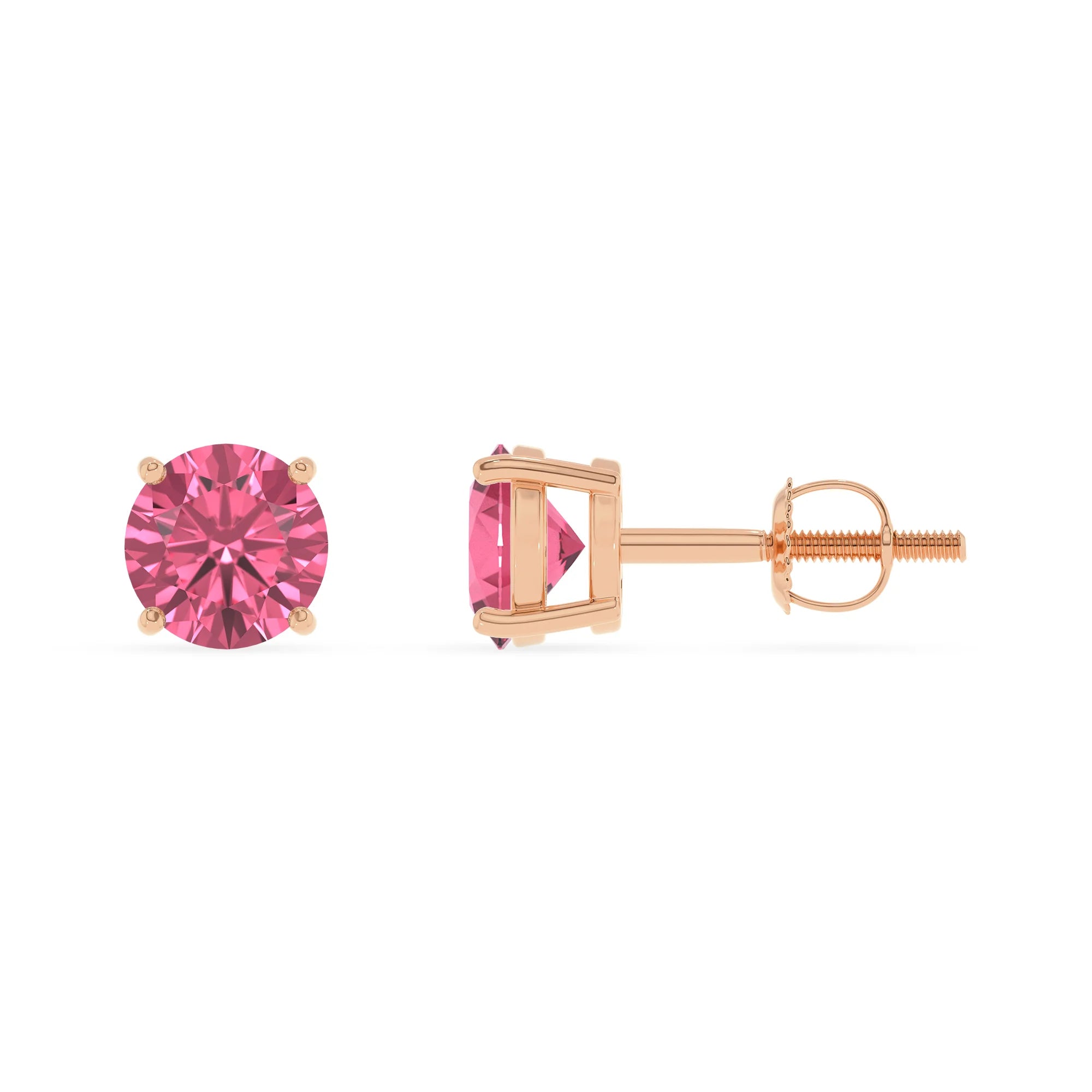 lab grown pink tourmaline round stud earrings in rose gold