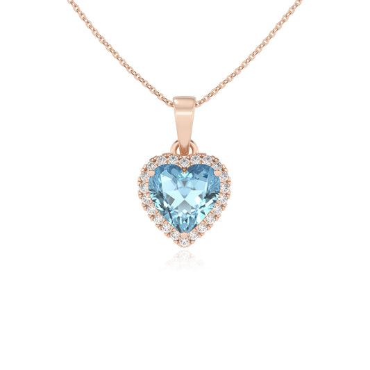 lab grown aquamarine heart solitaire necklaces in rose gold