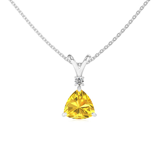 lab grown yellow-sapphire trillion solitaire v-bale necklaces in sterling silver