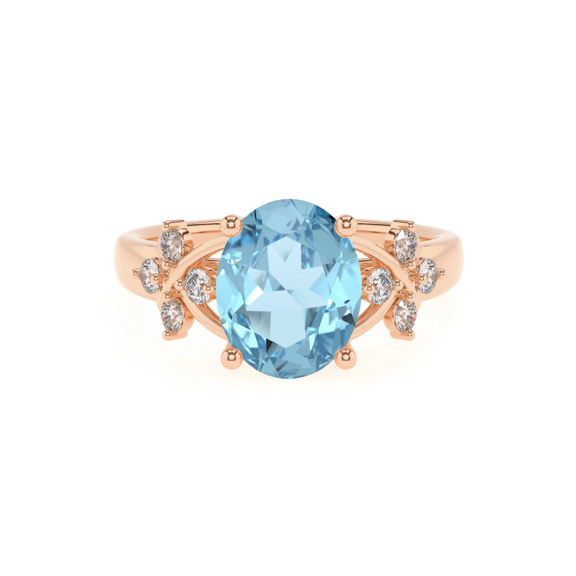 lab grown aquamarine oval solitaire rings in rose gold