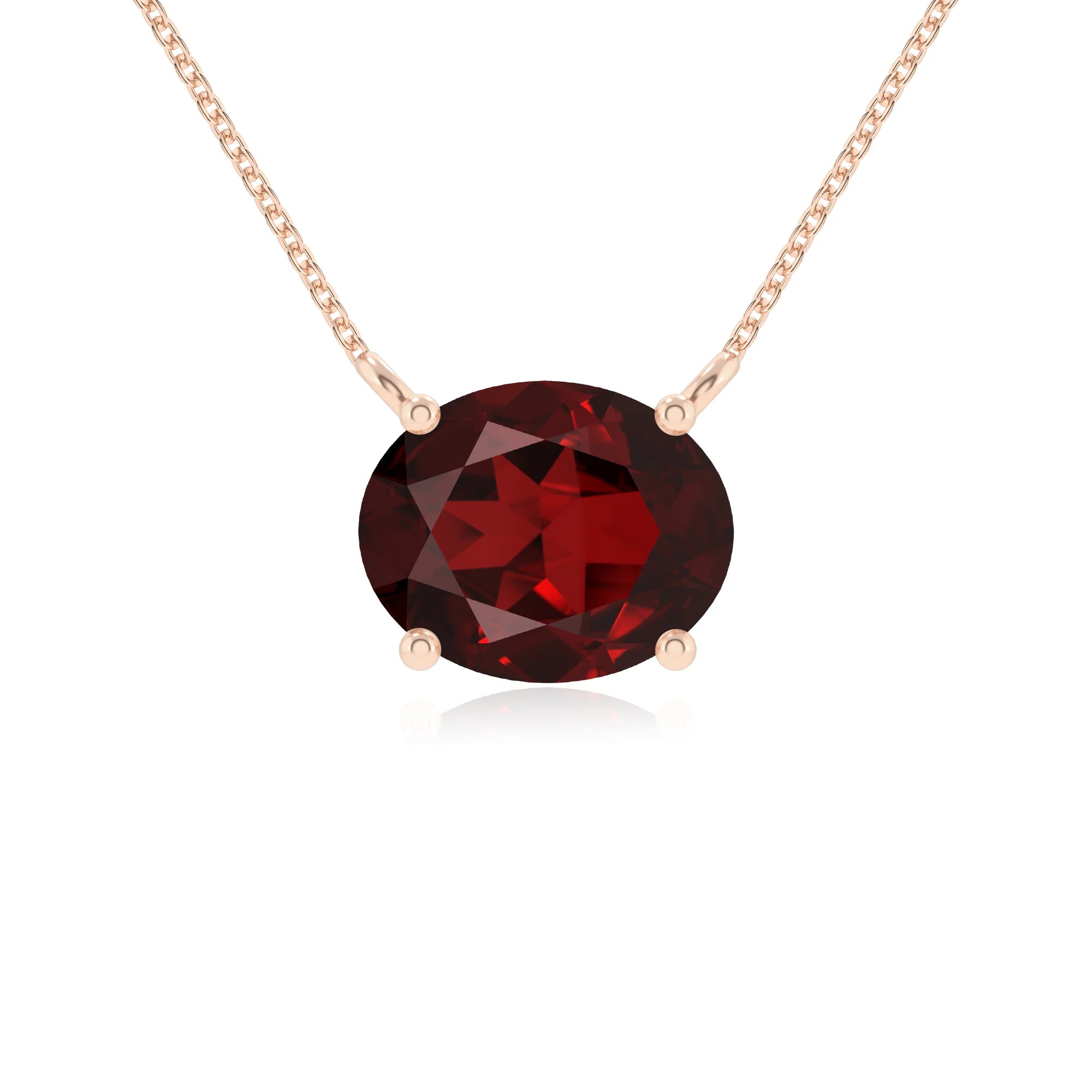 natural garnet oval solitaire necklaces in rose gold