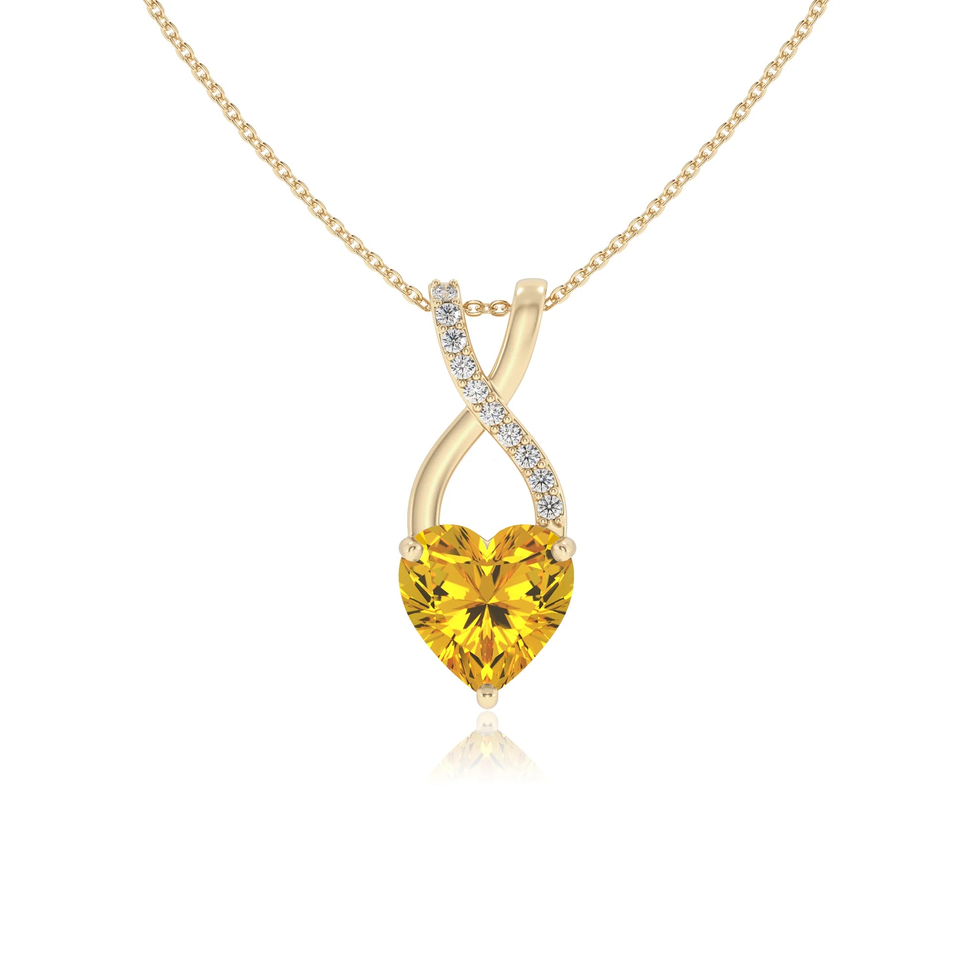 lab grown yellow-sapphire heart solitaire necklaces in yellow gold