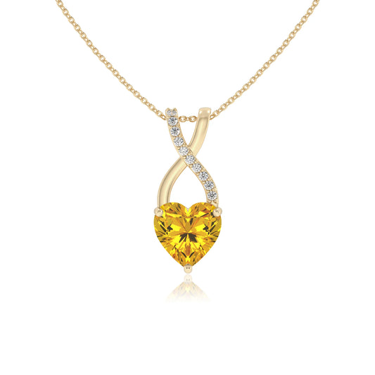 lab grown yellow-sapphire heart solitaire necklaces in yellow gold