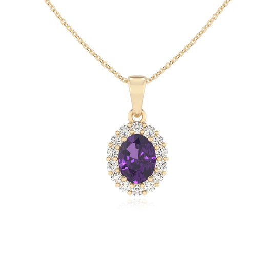 lab grown amethyst oval solitaire necklaces in yellow gold