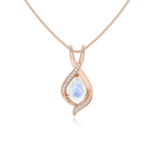 natural rainbow-moonstone pear solitaire necklaces in rose gold