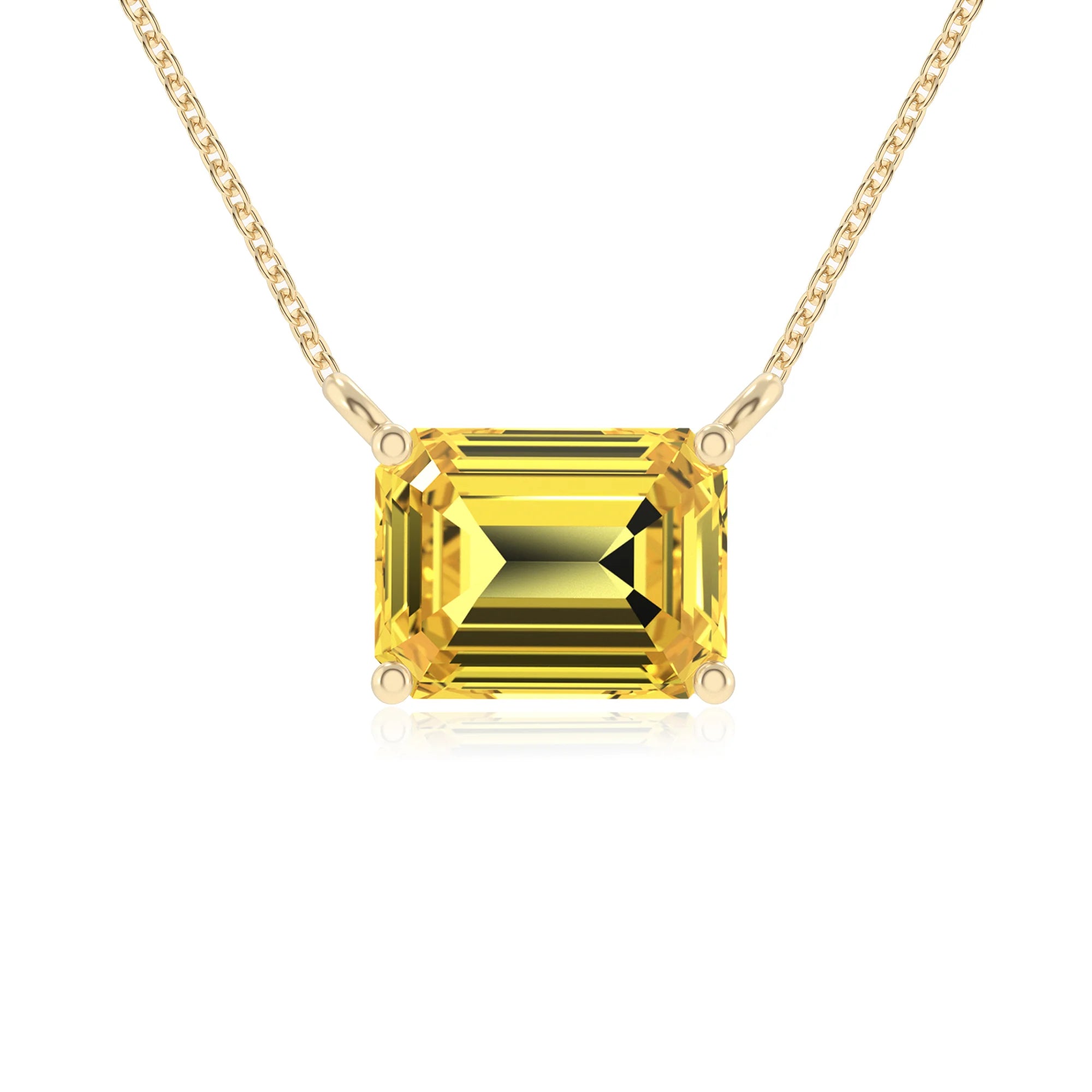 lab grown yellow-sapphire emerald cut solitaire necklaces in yellow gold