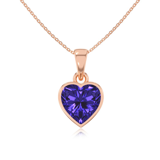 lab grown tanzanite heart solitaire necklaces in rose gold