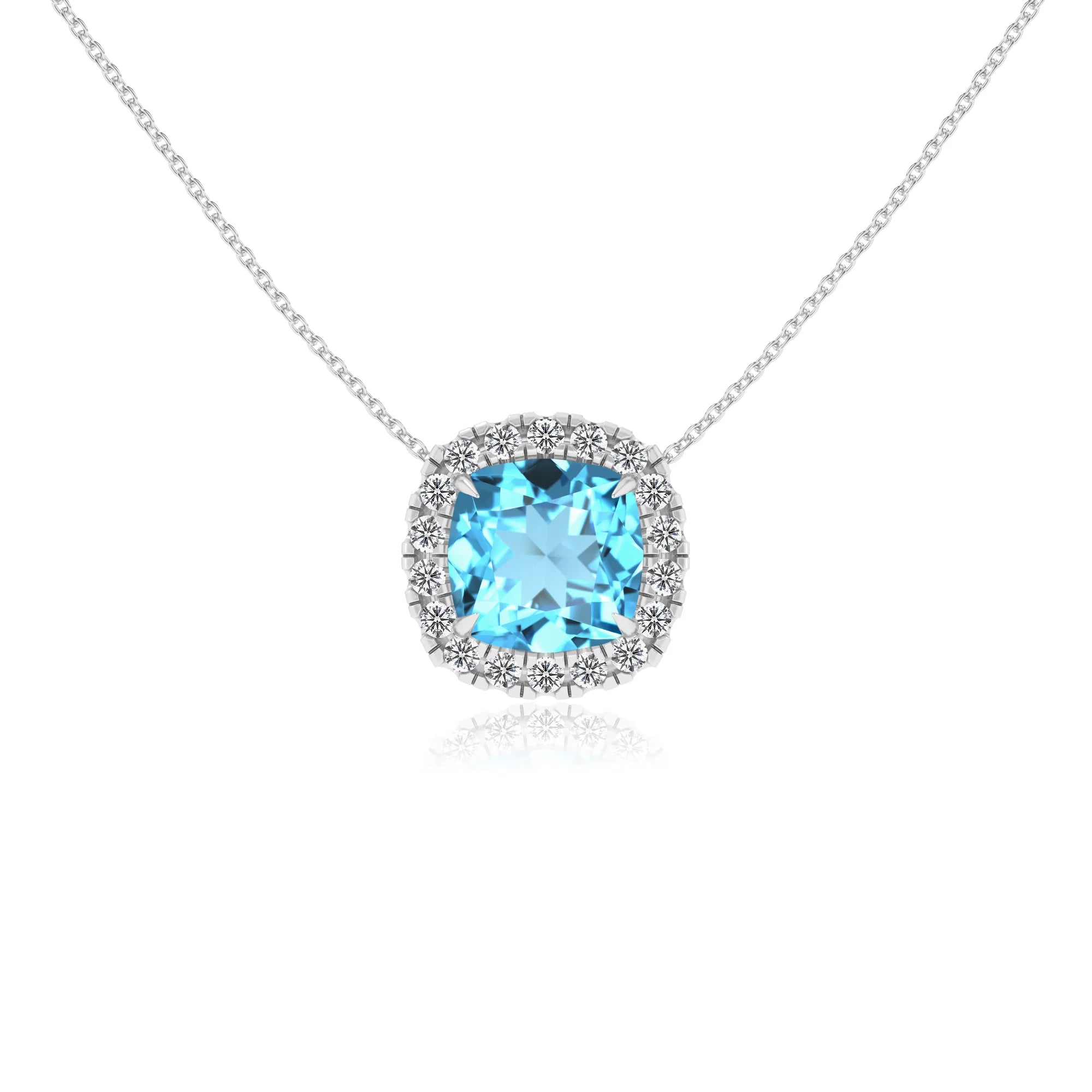 natural swiss blue topaz cushion solitaire necklaces in white gold