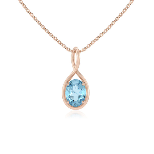lab grown aquamarine oval solitaire necklaces in rose gold