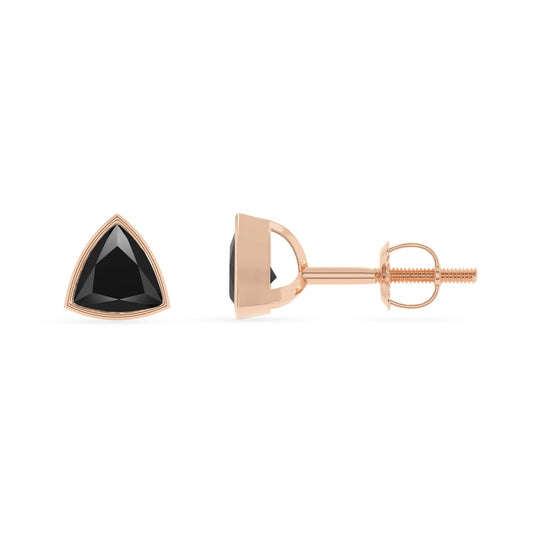natural black onyx trillion stud earrings in rose gold