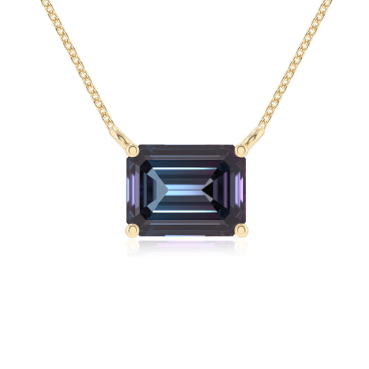 lab grown alexandrite emerald cut solitaire necklaces in yellow gold