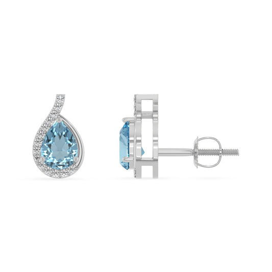 lab grown aquamarine pear stud earrings in white gold