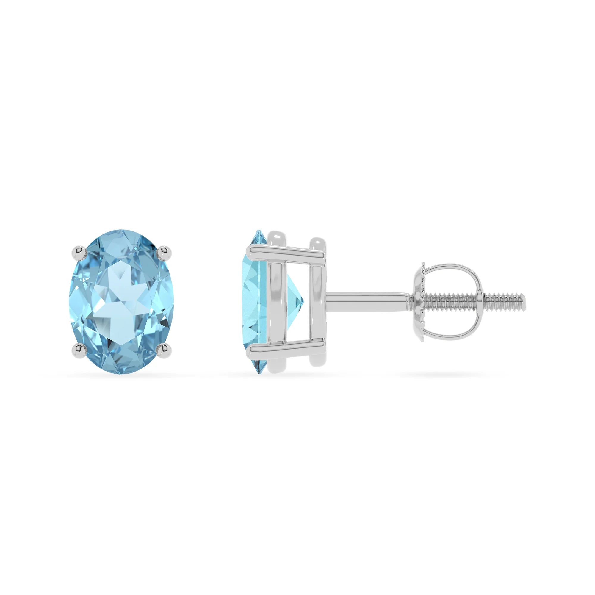 lab grown aquamarine oval stud earrings in white gold