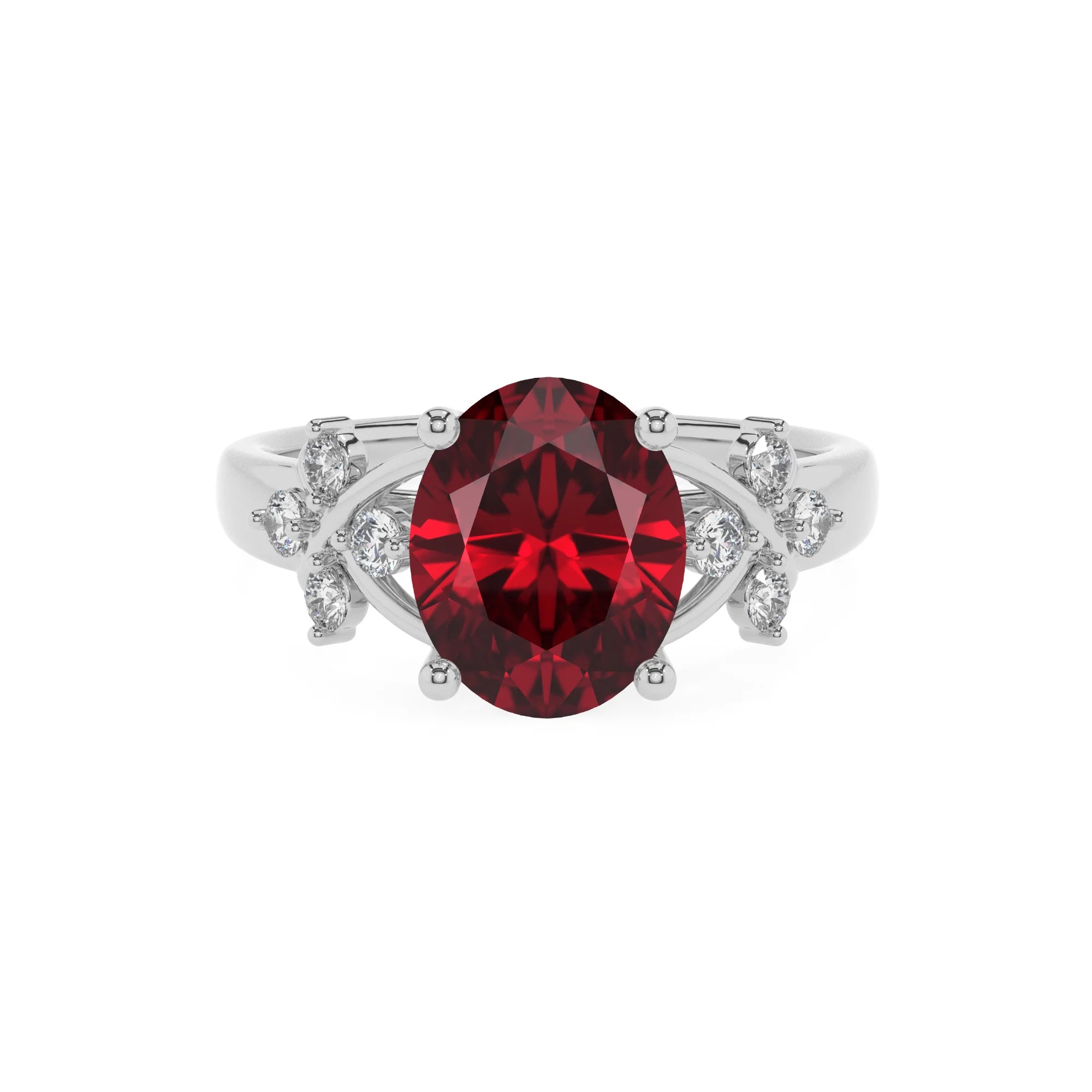 lab grown ruby oval solitaire rings in white gold