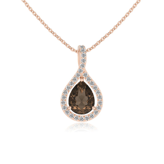 natural smoky-quartz pear solitaire necklaces in rose gold