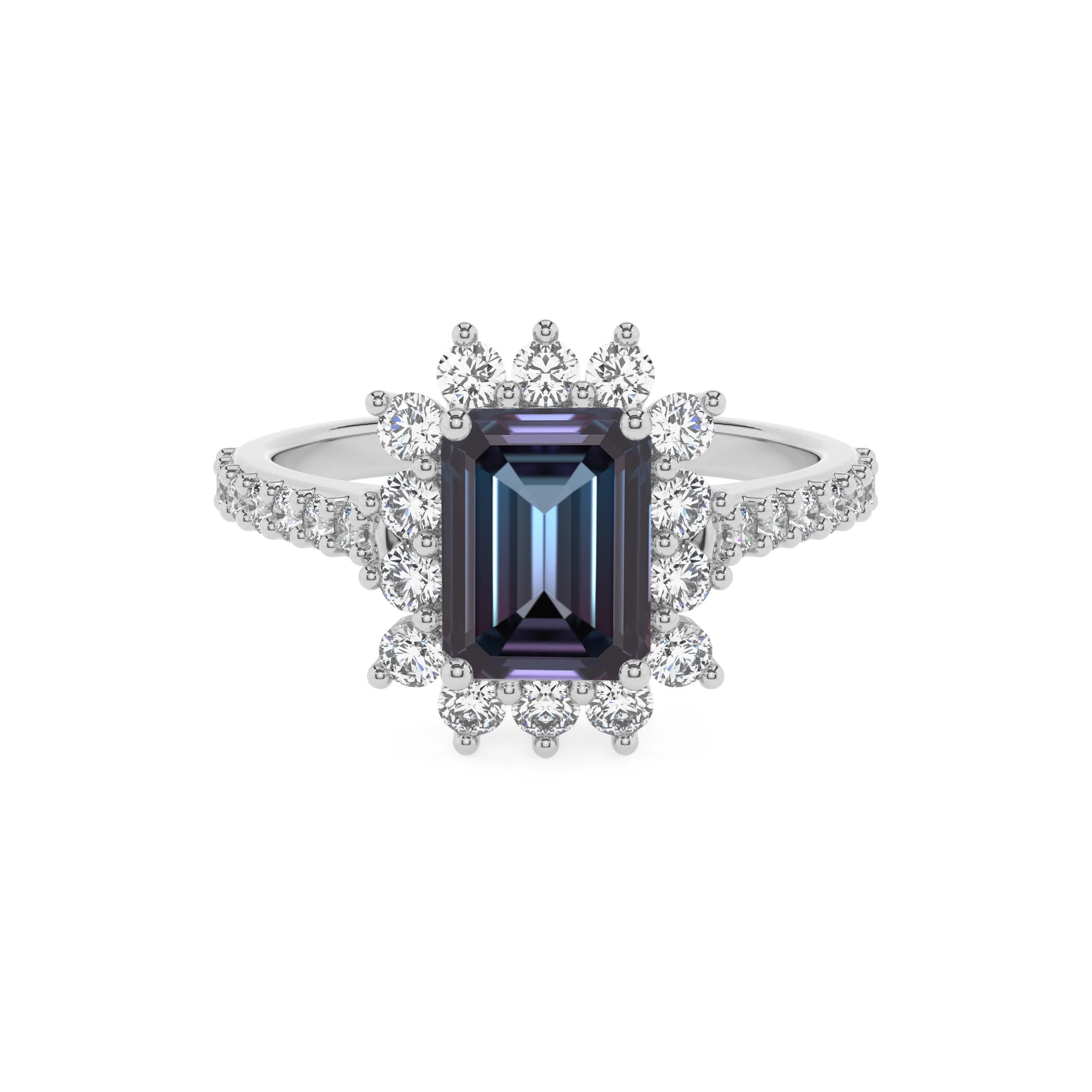 lab grown alexandrite emerald cut solitaire rings in platinum