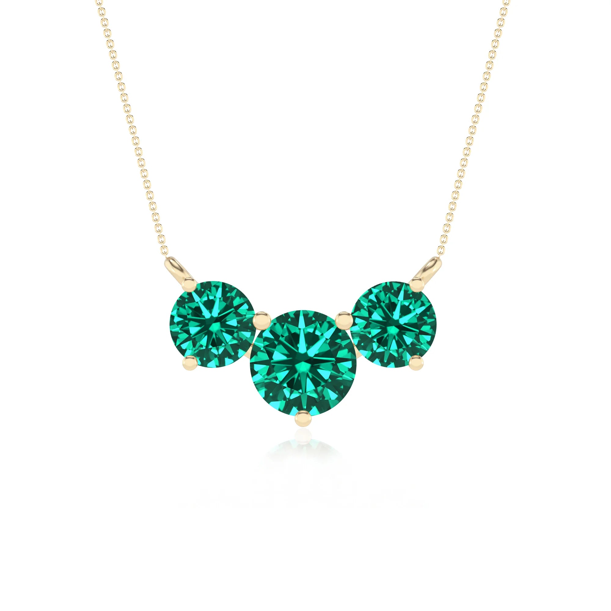 lab grown emerald round solitaire v-bale necklaces in yellow gold