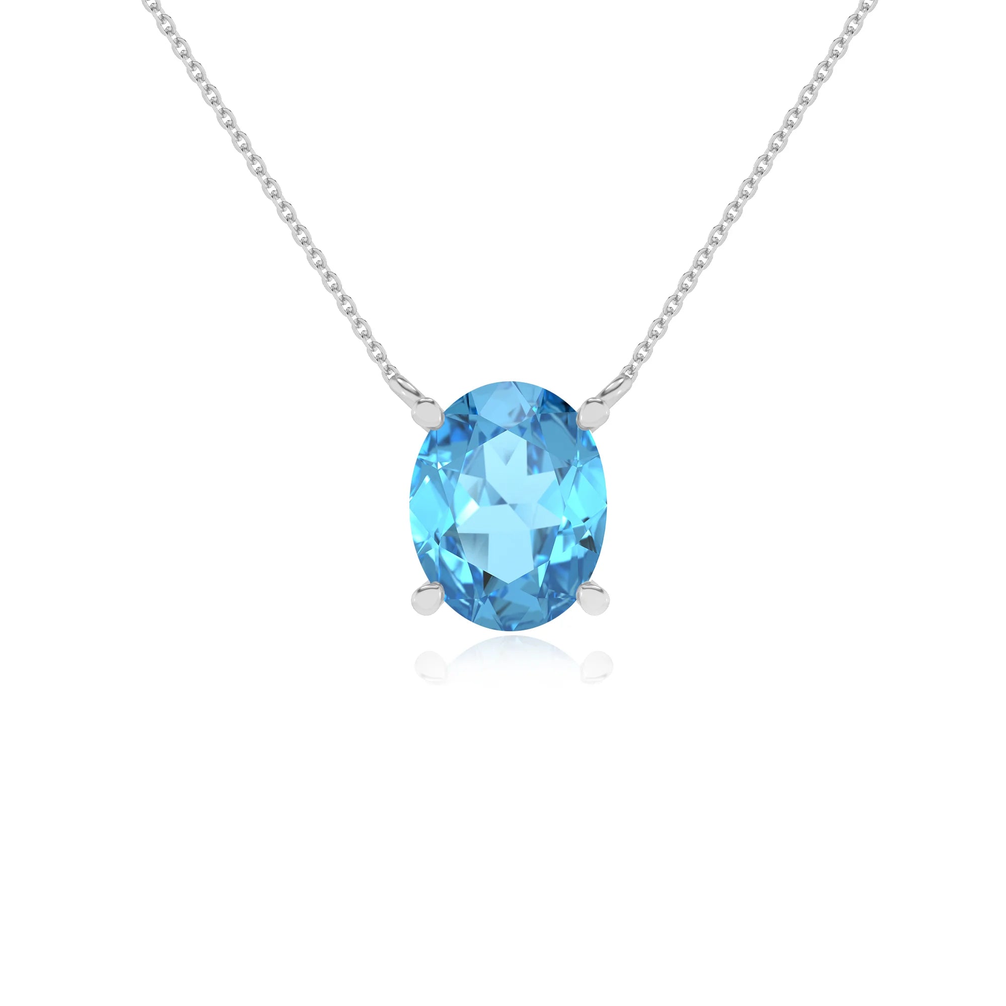 natural swiss-blue-topaz oval solitaire necklaces in platinum