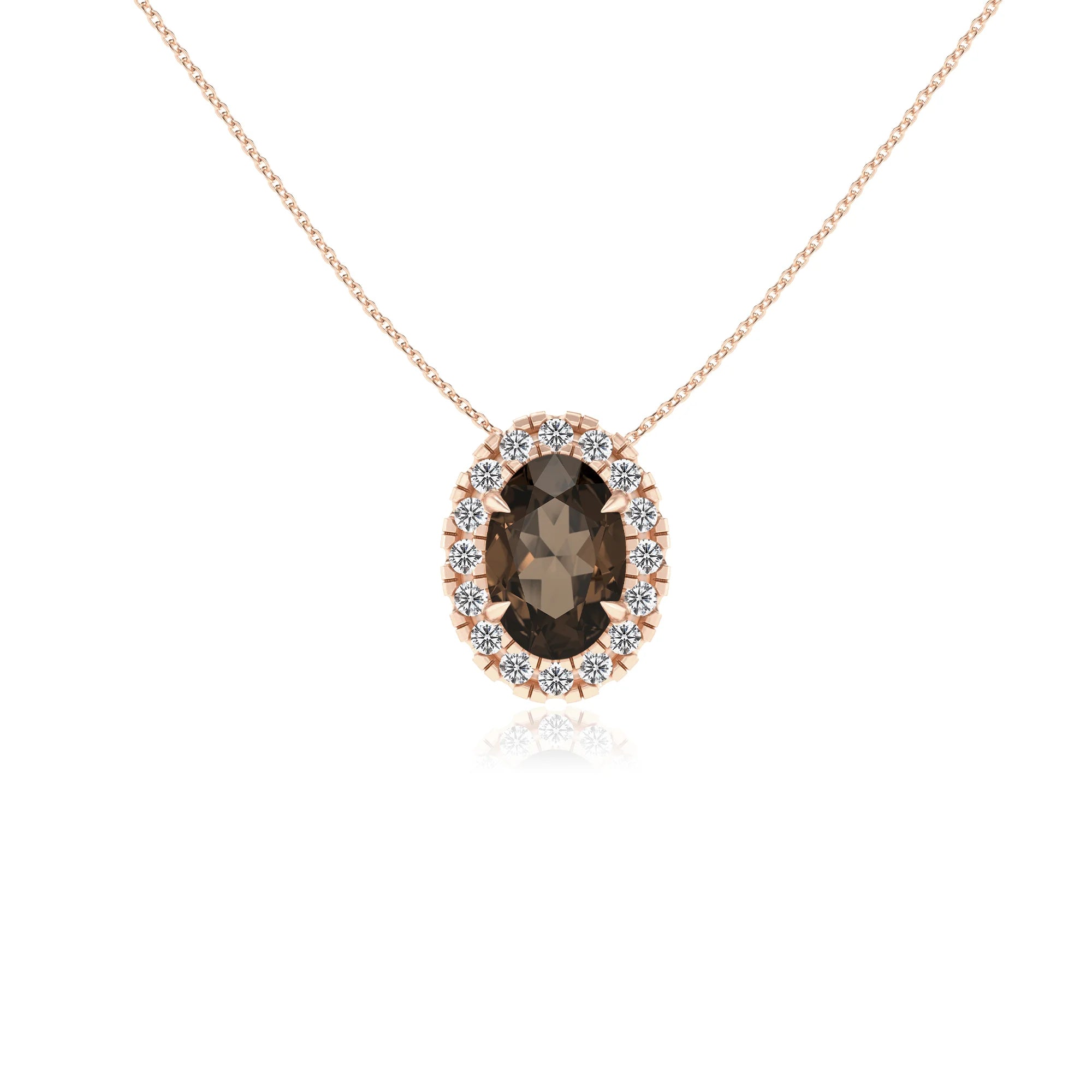 natural smoky quartz oval solitaire necklaces in rose gold