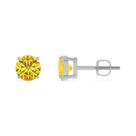 lab grown yellow sapphire round stud earrings in platinum