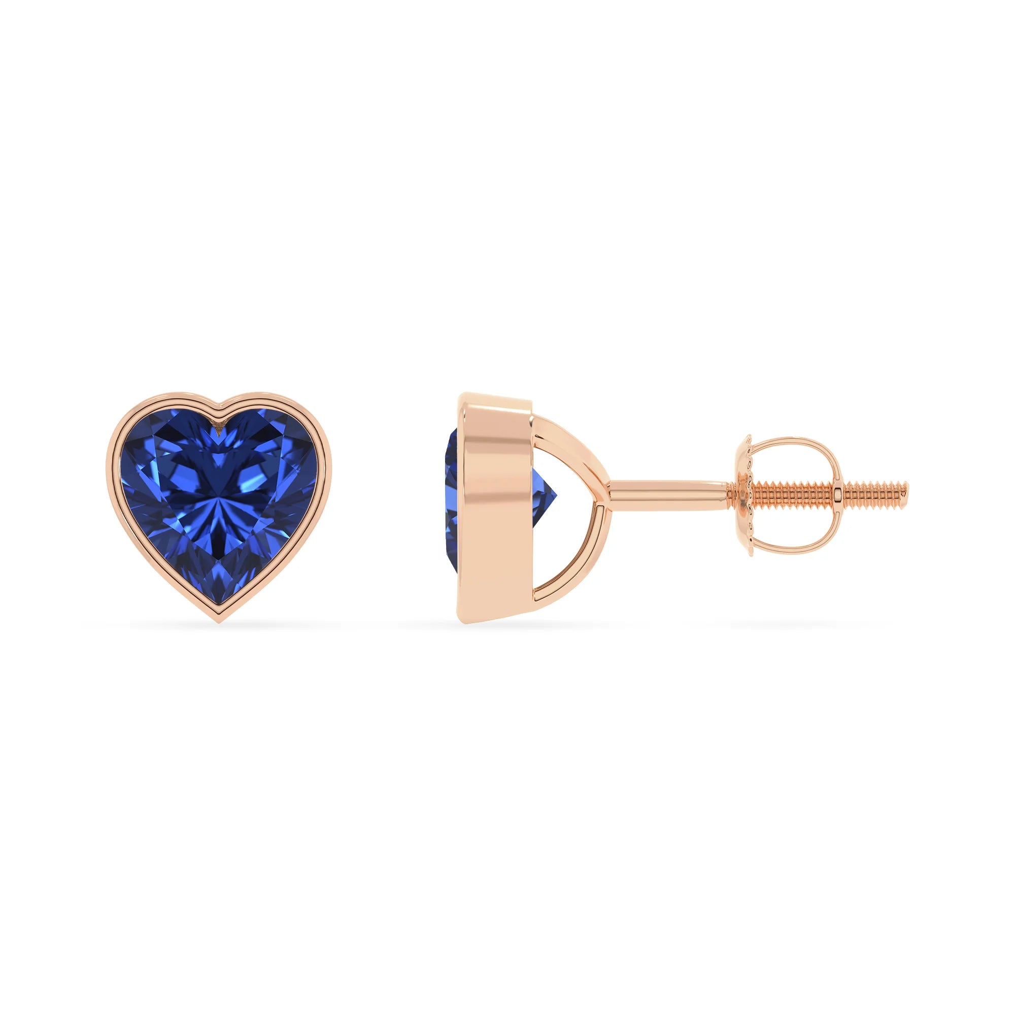 lab grown blue sapphire emerald cut stud earrings in rose gold