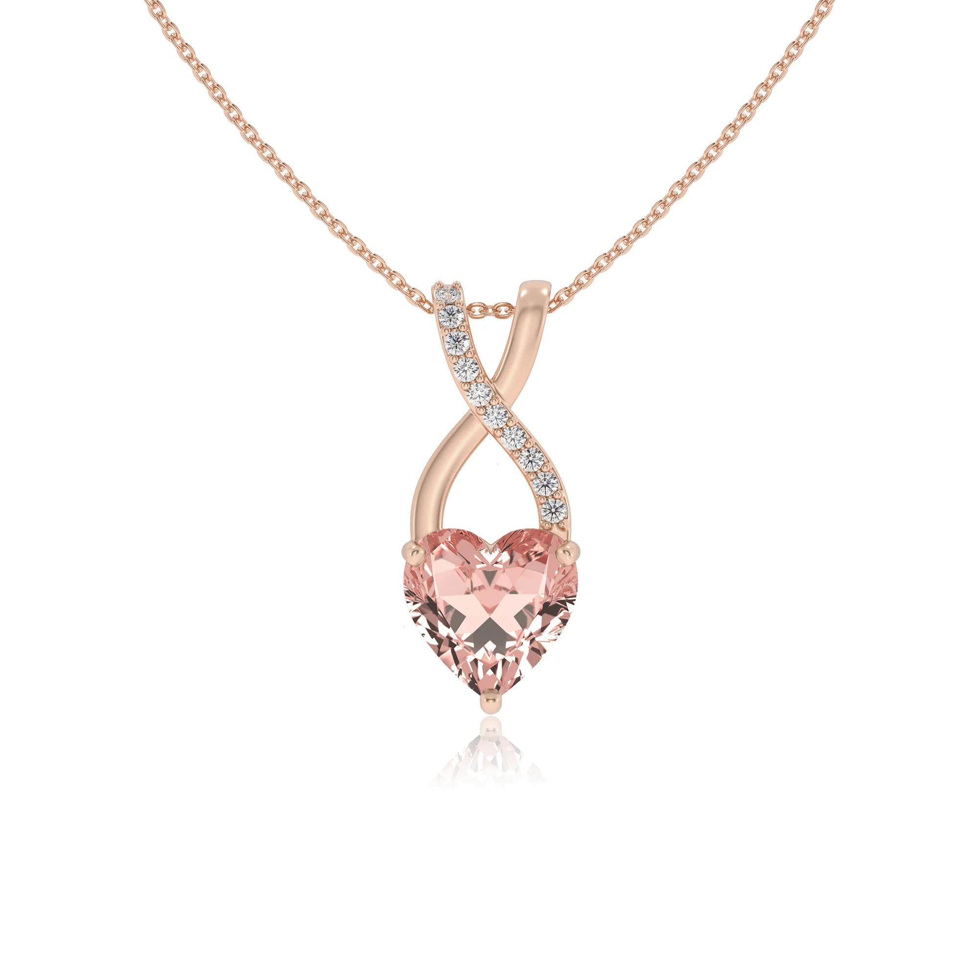 lab grown morganite heart solitaire necklaces in rose gold