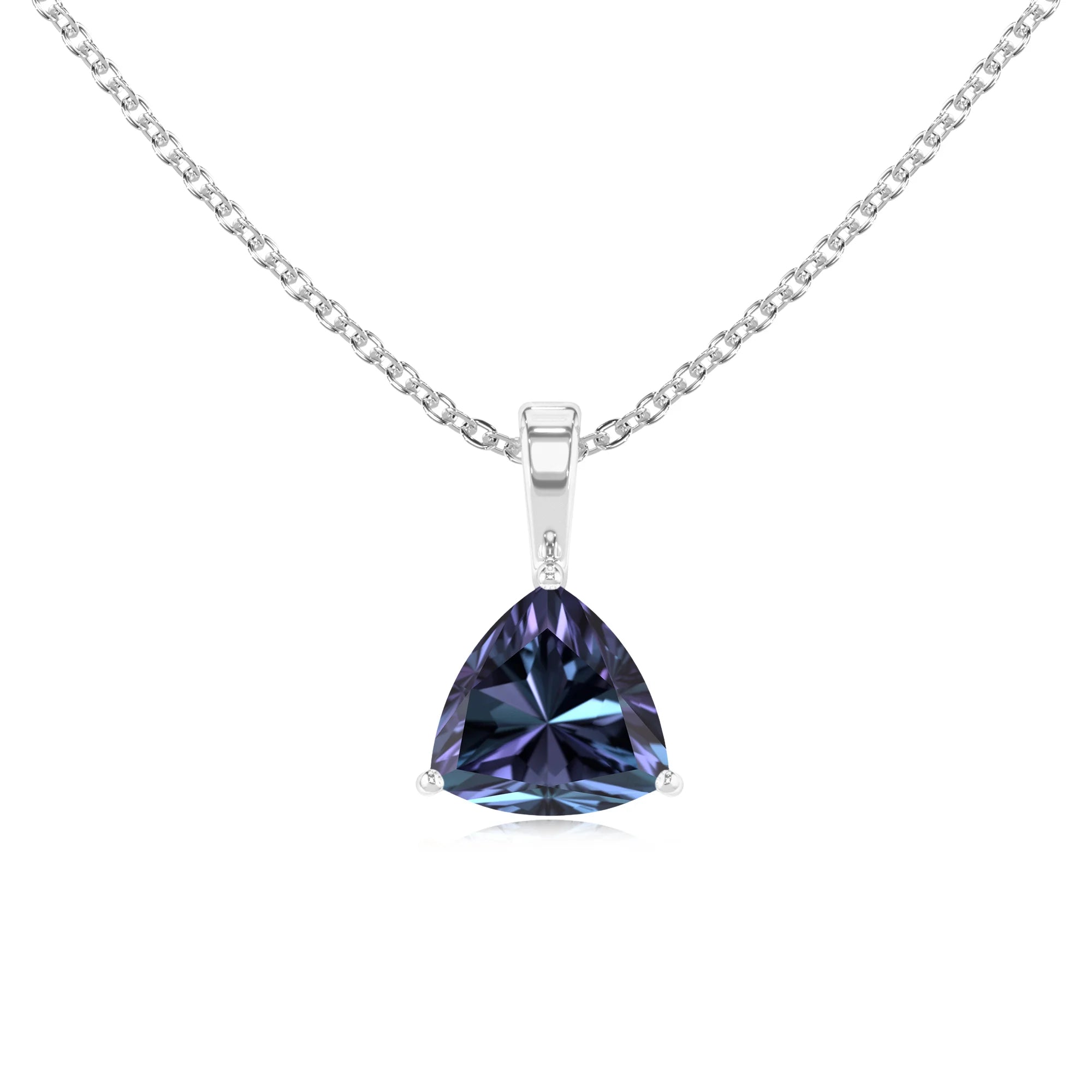 lab grown alexandrite trillion solitaire necklaces in sterling silver