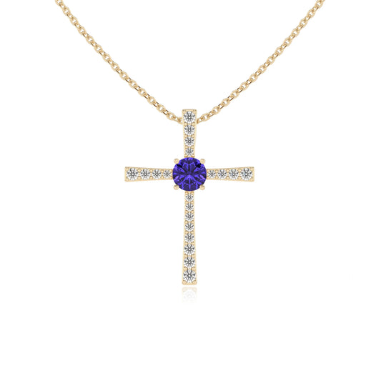 lab grown tanzanite round infinity necklaces in yellow gold
