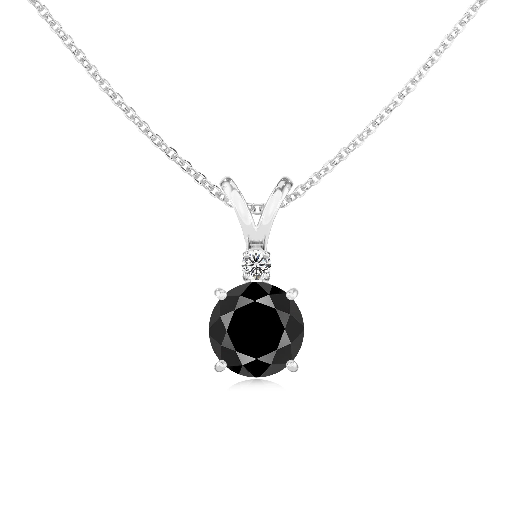 natural black-onyx round solitaire v-bale necklaces in sterling silver