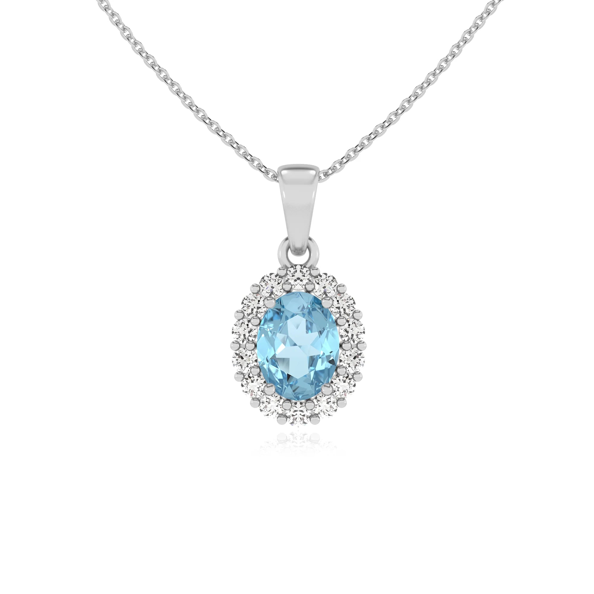 lab grown aquamarine oval solitaire necklaces in platinum