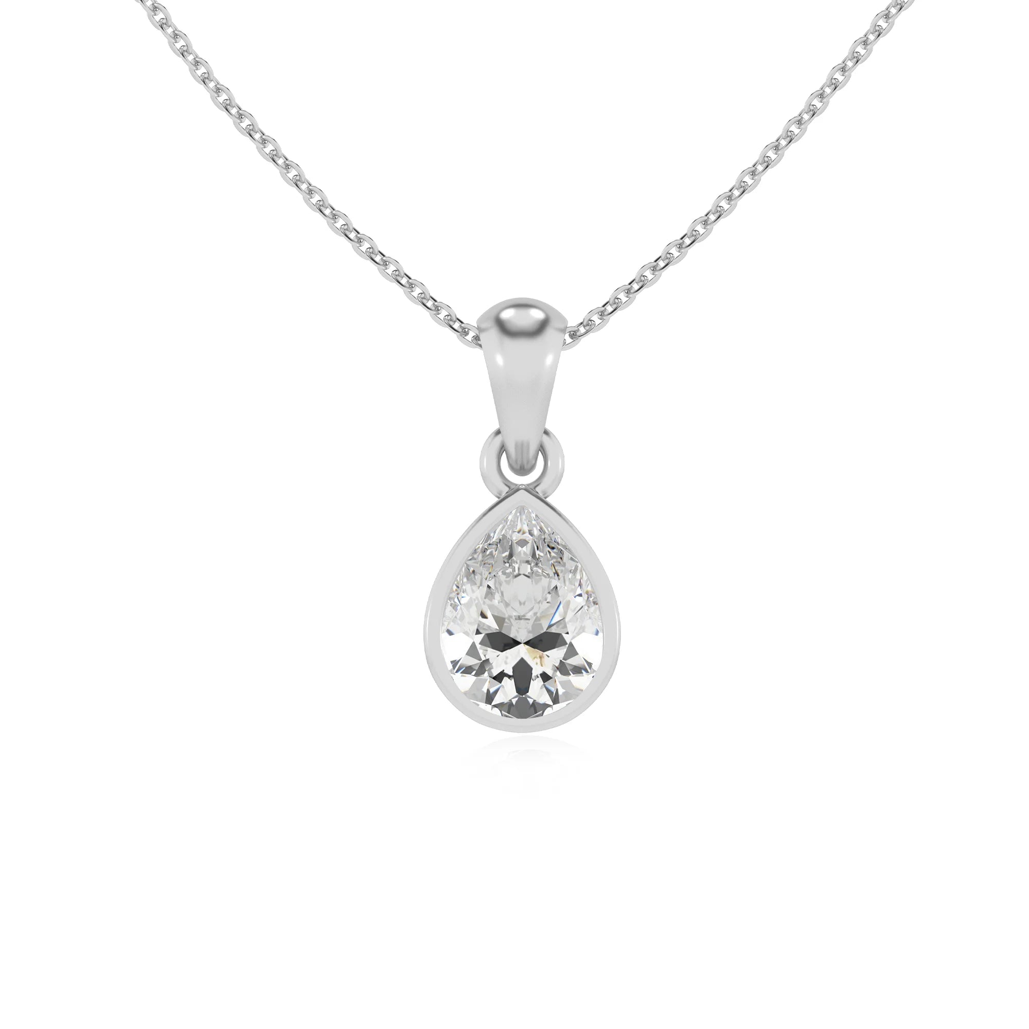 lab grown moissanite pear solitaire necklaces in platinum