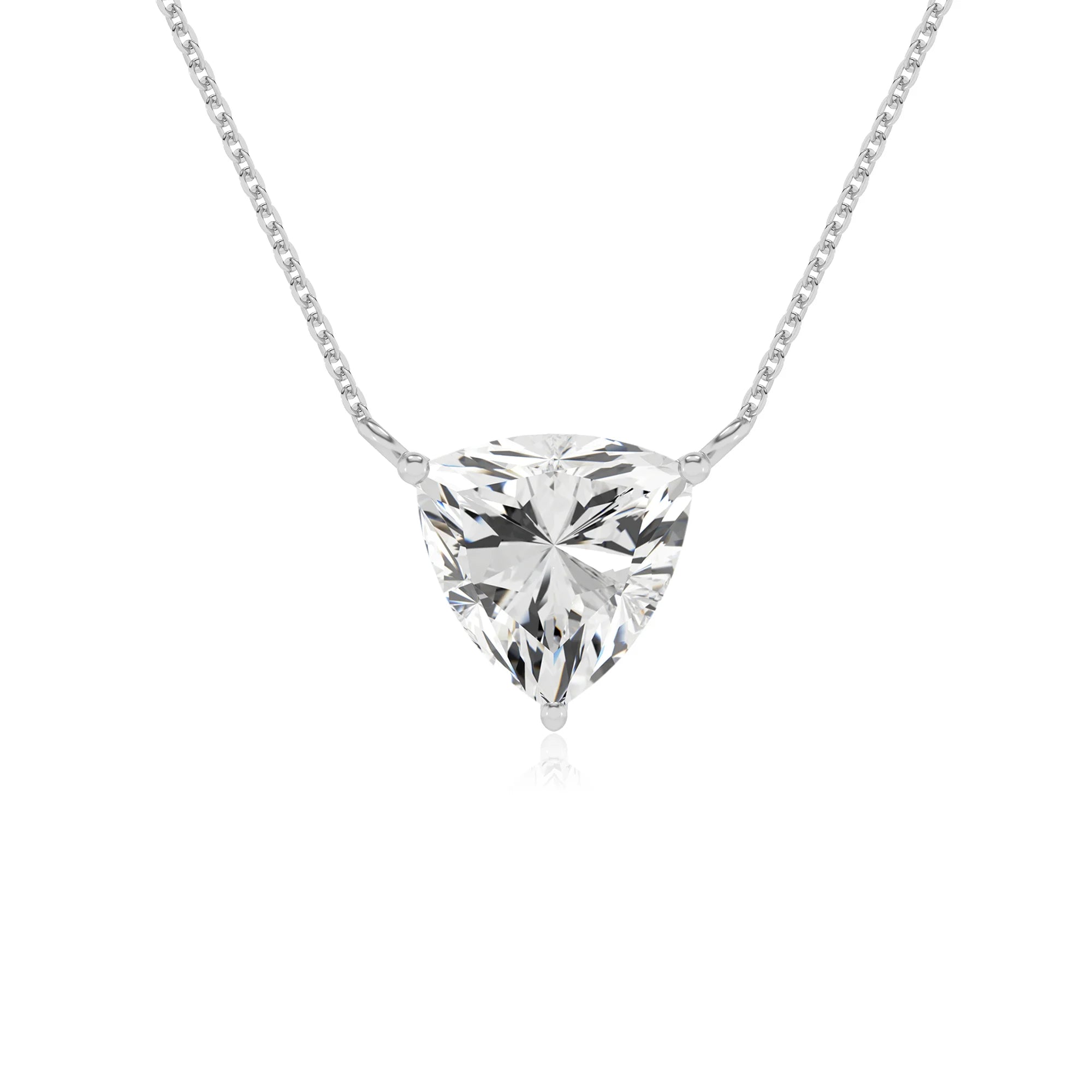 lab grown moissanite trillion solitaire necklaces in white gold