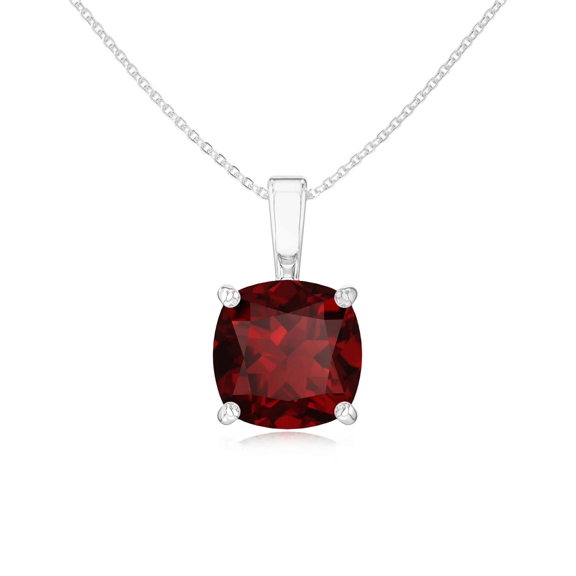 natural garnet cushion solitaire necklaces in sterling silver