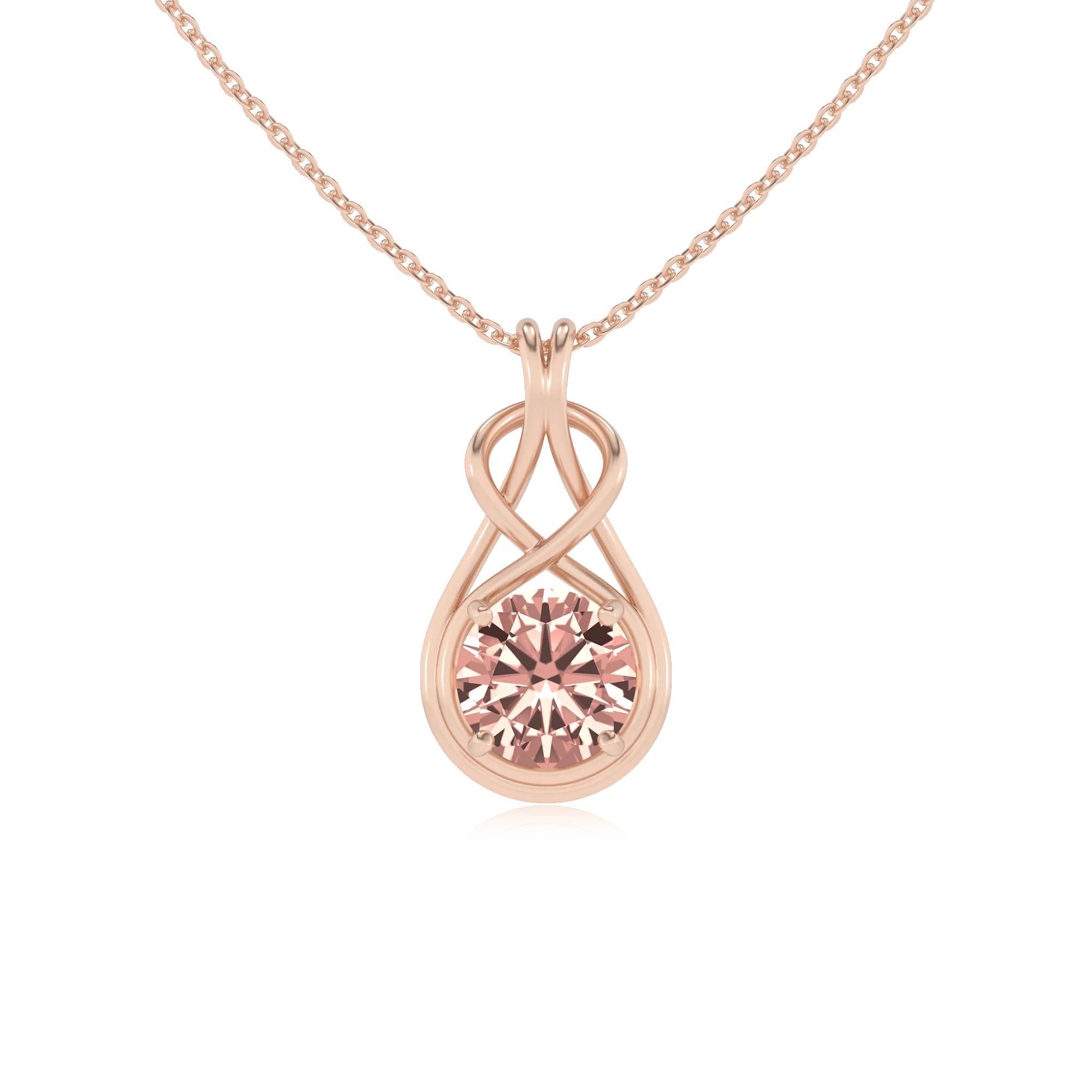lab grown morganite round solitaire necklaces in rose gold