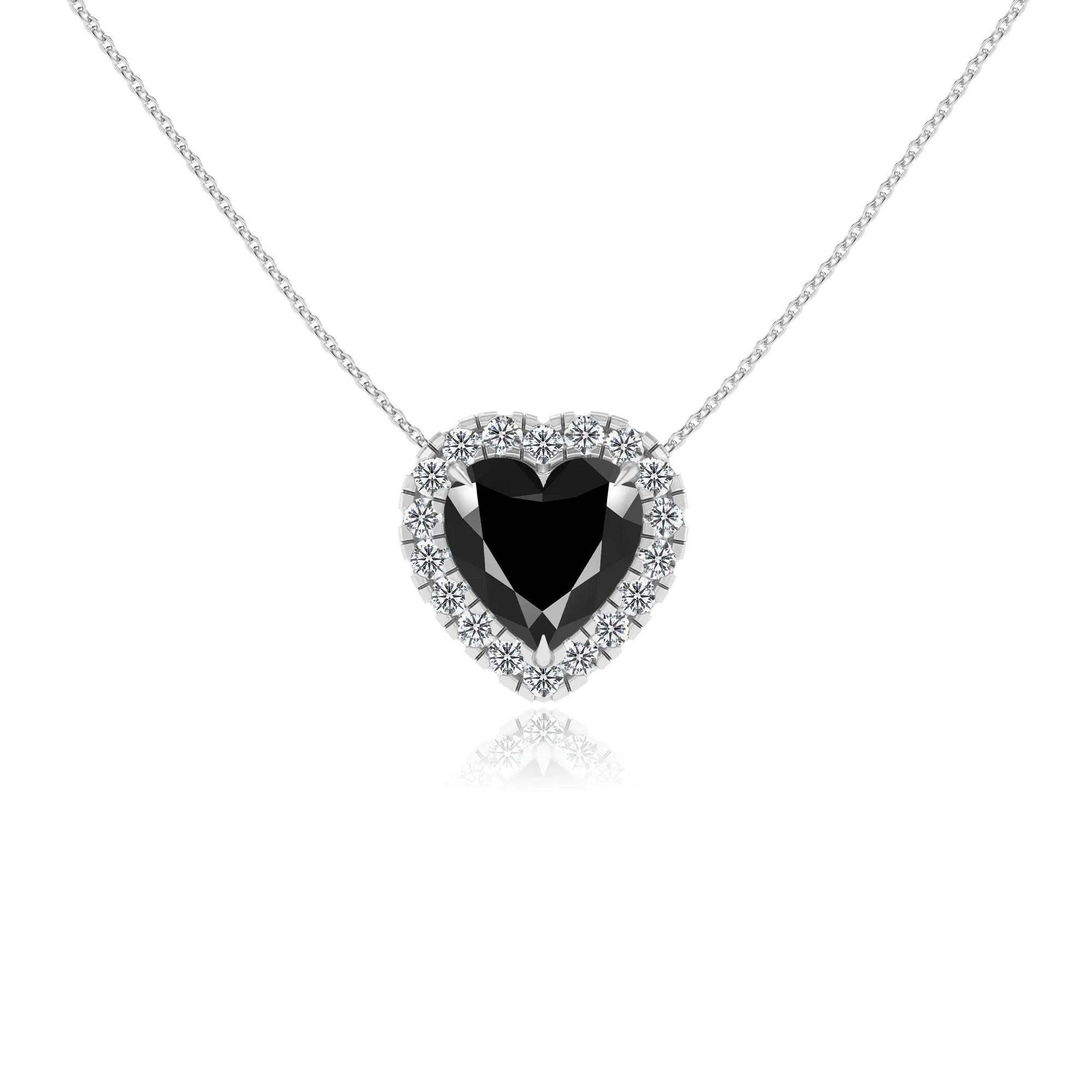 natural black onyx heart solitaire necklaces in platinum