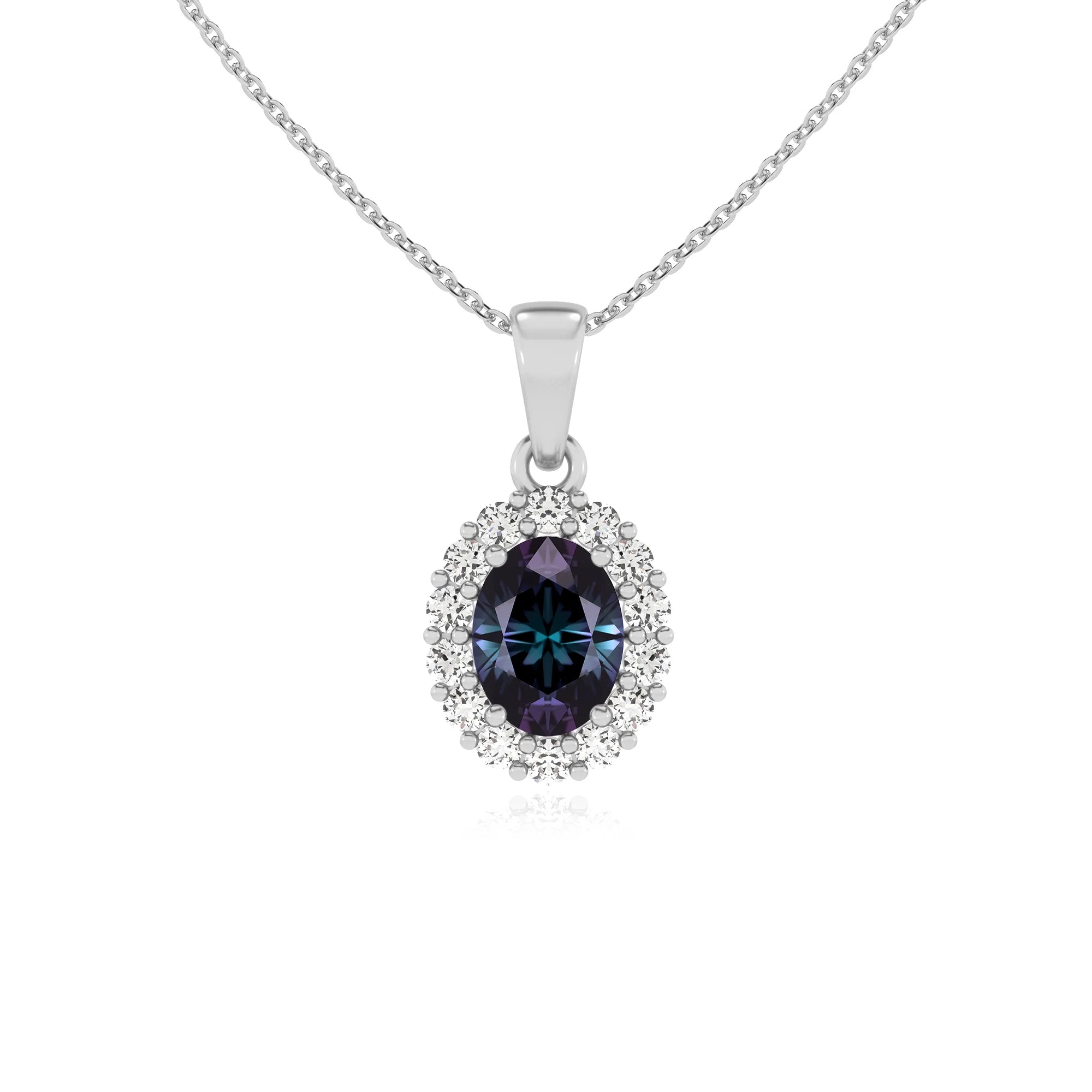 lab grown alexandrite oval solitaire necklaces in sterling silver