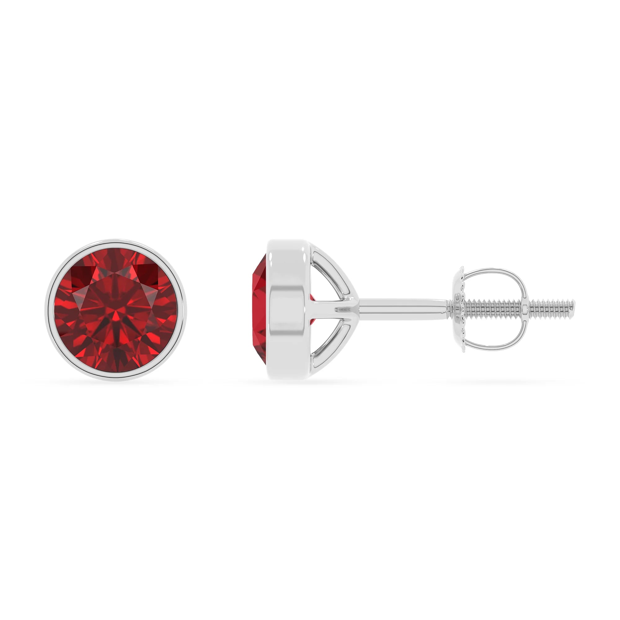 lab grown ruby round stud earrings in sterling silver