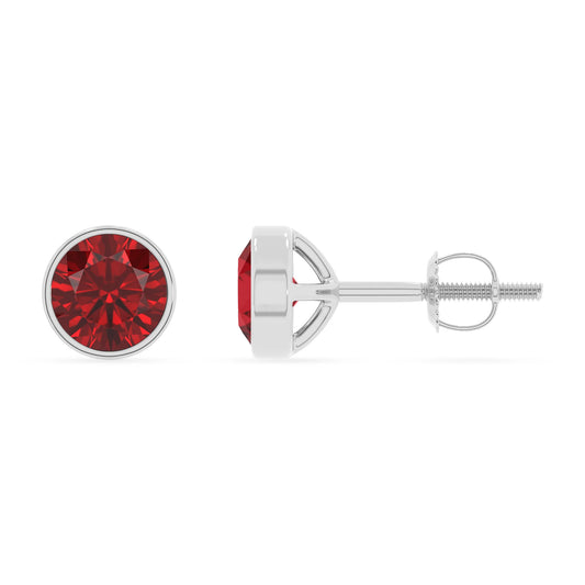 lab grown ruby round stud earrings in sterling silver
