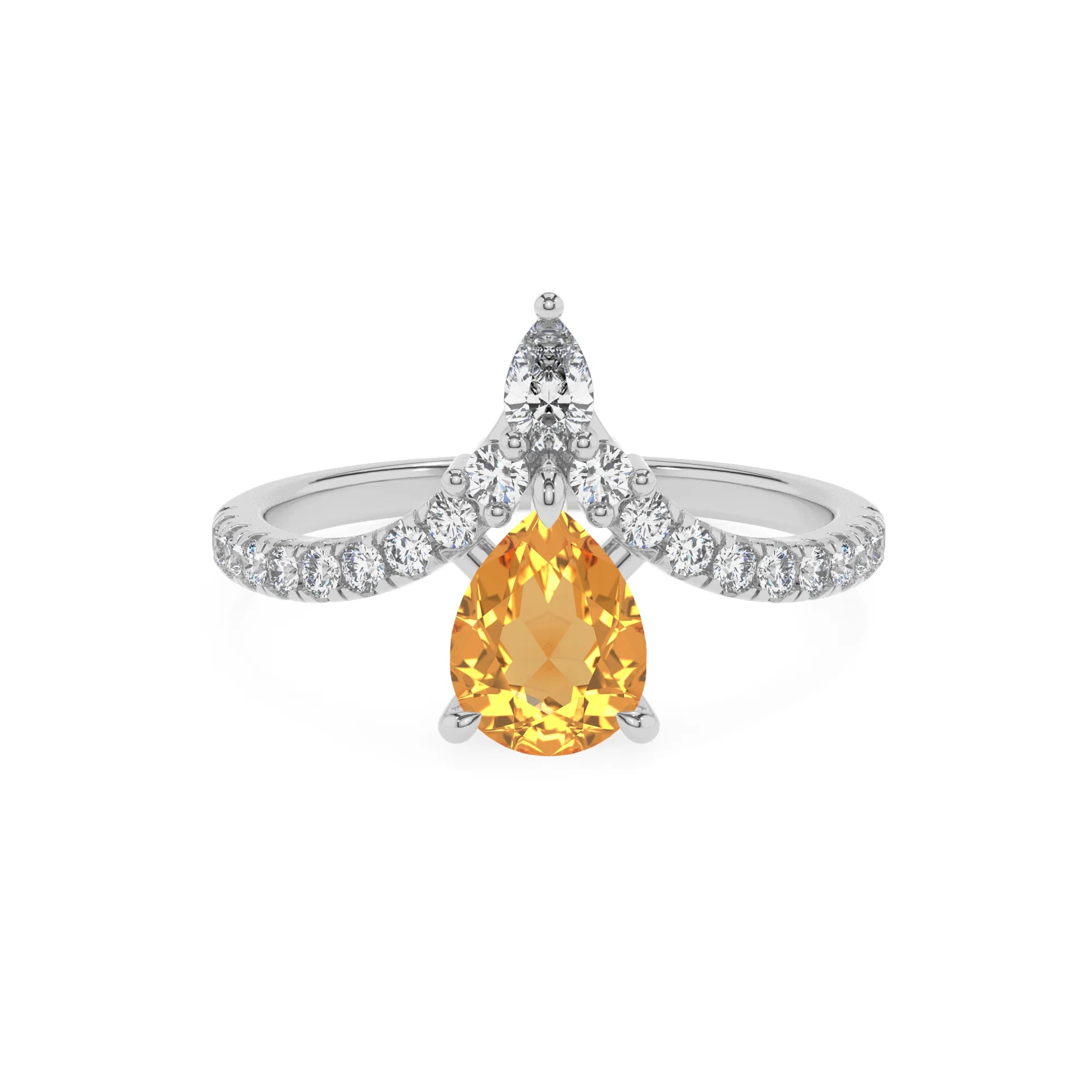 lab grown citrine pear solitaire rings in sterling silver